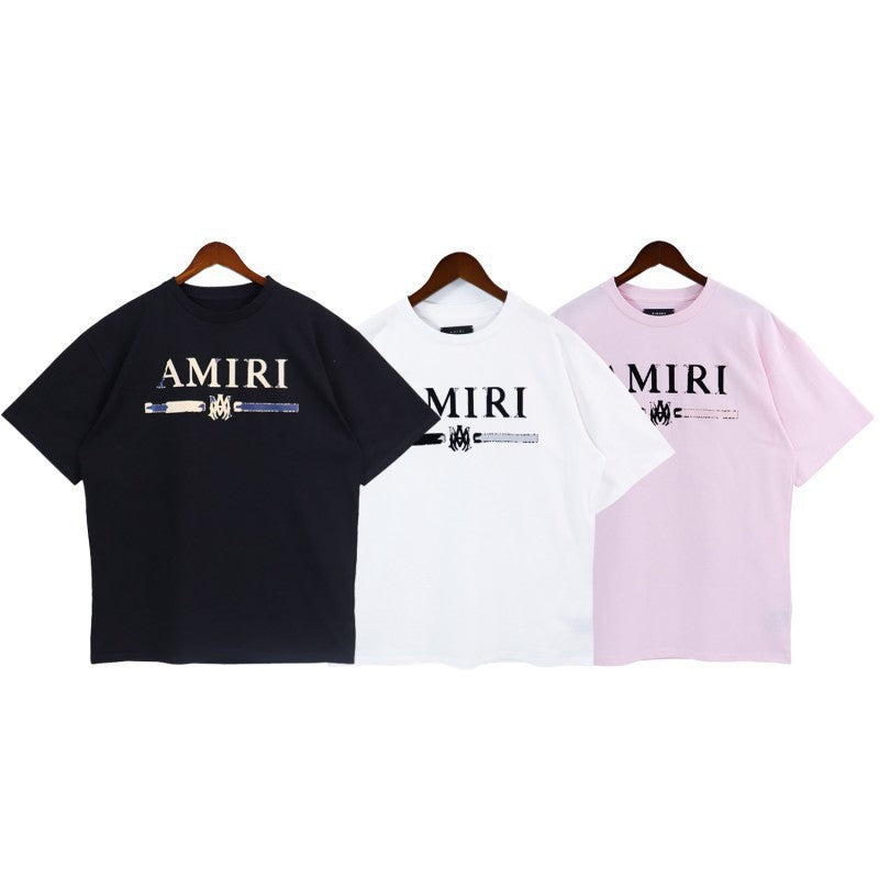 Amiri Multi‑Pattern Letter Graphic Oversized Tee Streetwear Unisex