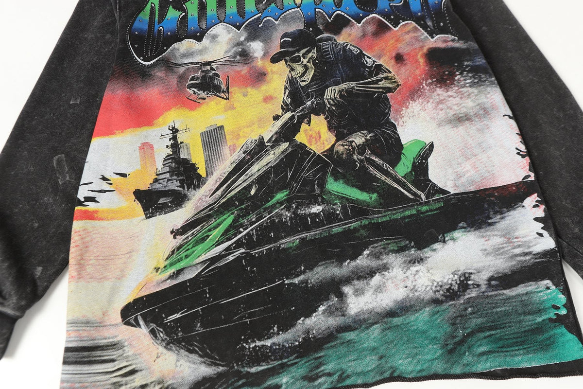 Godspeed Jet Ski Graphic Acid-Wash Hoodie